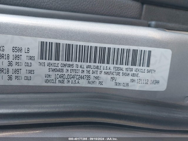 Dodge DURANGO LIMITED 2015 1C4RDJDG4FC244735 Image 9