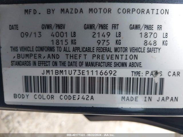Mazda Mazda3 I Sport 2014 JM1BM1U73E1116692 Image 9