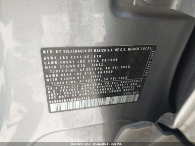 3VVRX7B2XNM034575 Volkswagen Taos 1.5t Se