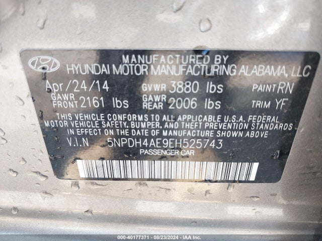 Hyundai ELANTRA SE 2014 5NPDH4AE9EH525743 Image 9