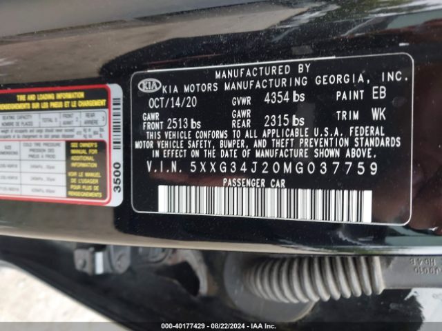 5XXG34J20MG037759 KIA K5 EX