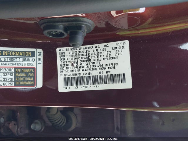 Honda Cr-v Ex-l 2015 5J6RM4H76FL054389 Image 9
