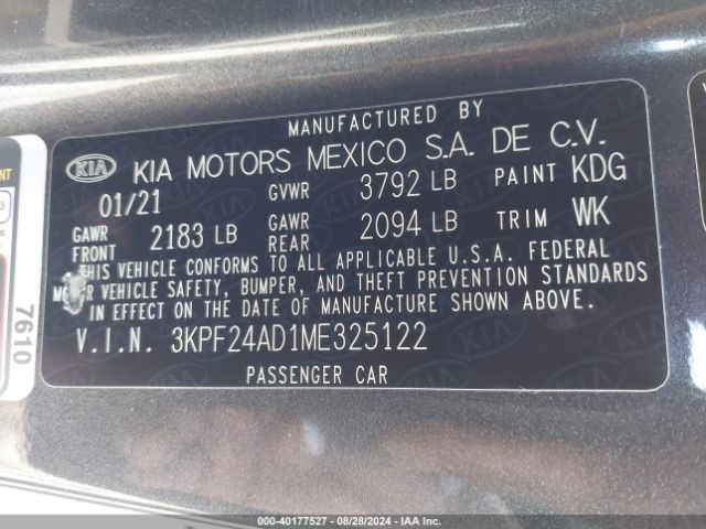 3KPF24AD1ME325122 KIA Forte Lxs