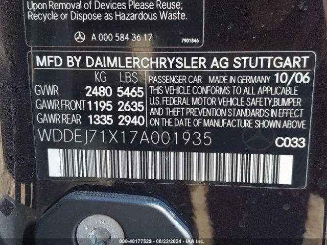 2007 MERCEDES-BENZ CL 550 WDDEJ71X17A001935 Photo 8