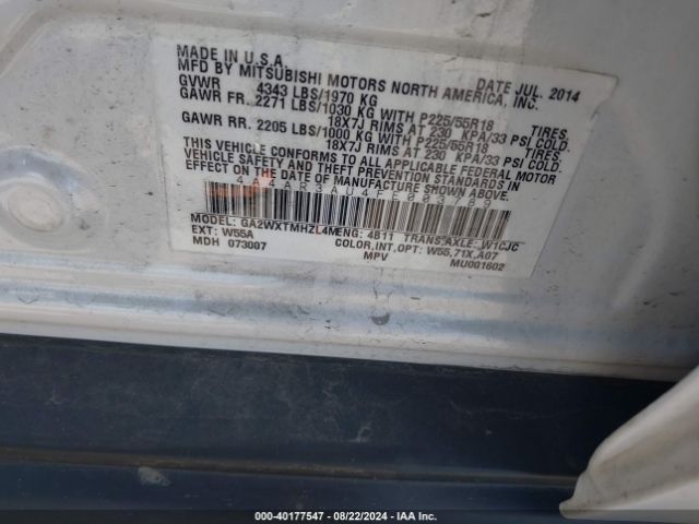 4A4AR3AU4FE003789 Mitsubishi Outlander Sport Es