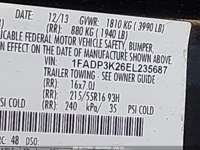 Ford FOCUS SE 2014 1FADP3K26EL235687 Image 9