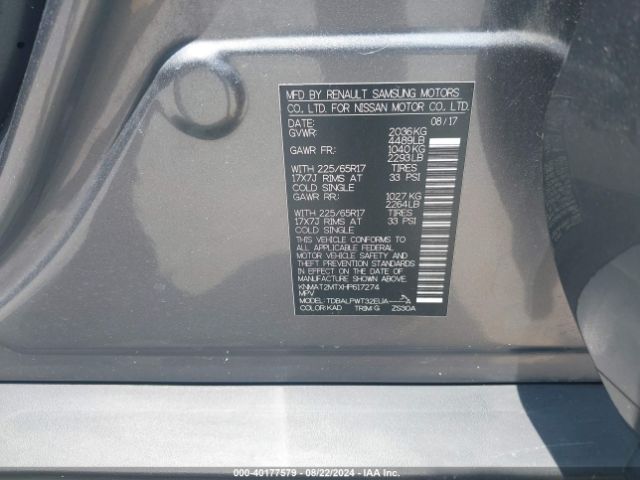KNMAT2MTXHP617274 Nissan ROGUE S