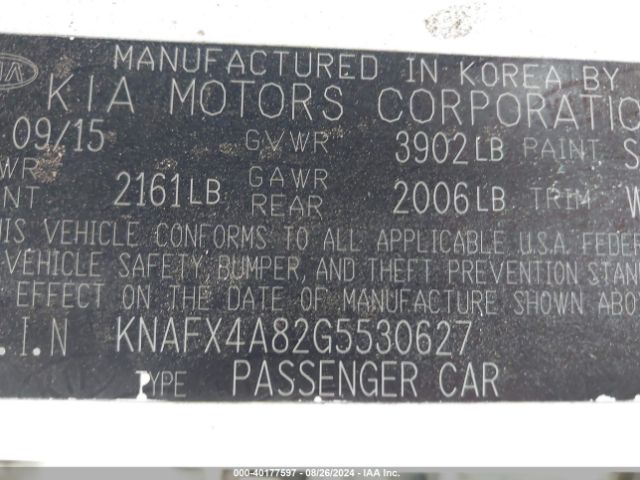 KNAFX4A82G5530627 KIA FORTE EX