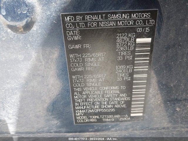 Nissan ROGUE SV 2015 KNMAT2MV2FP550295 Image 9