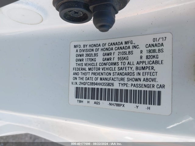 Honda Civic Touring 2017 2HGFC3B94HH355826 Image 9