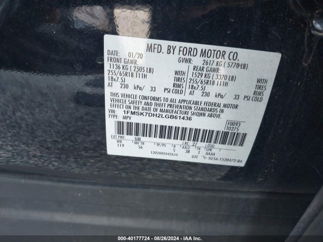1FMSK7DH2LGB61436 Ford EXPLORER XLT
