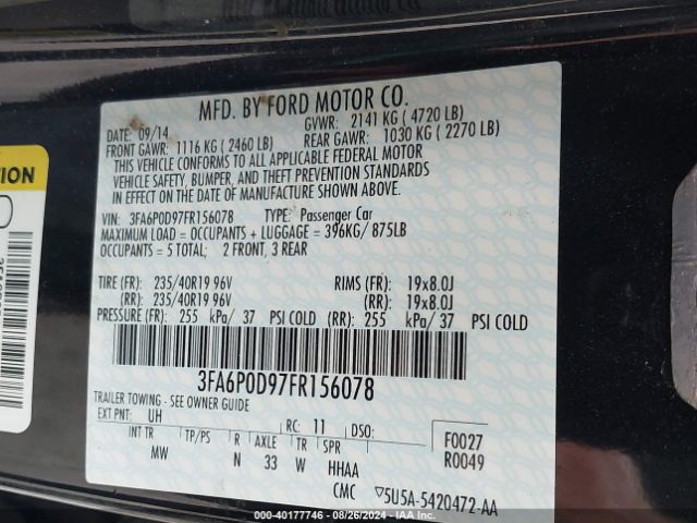 3FA6P0D97FR156078 Ford Fusion Titanium