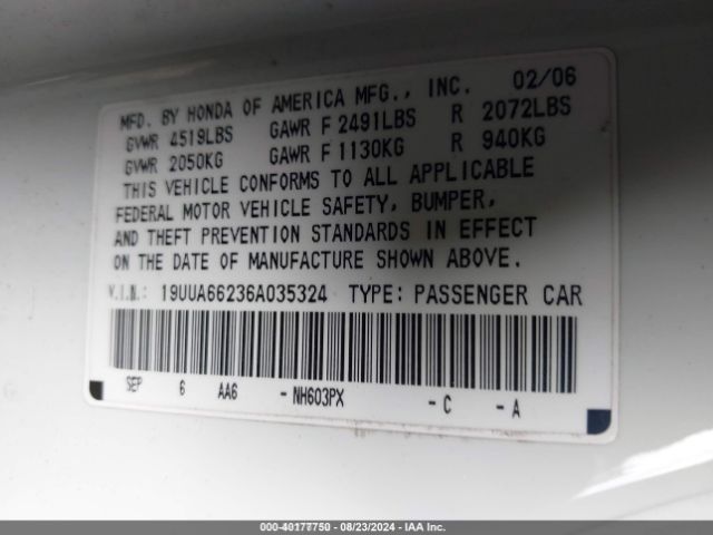 2006 ACURA TL 19UUA66236A035324 Photo 8