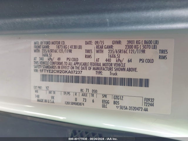 Ford Transit-150 2016 1FTYE2CM2GKA07237 Image 9
