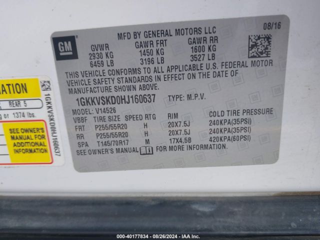 1GKKVSKD0HJ160637 GMC Acadia Limited