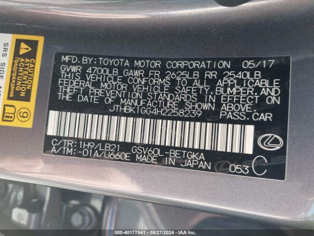 JTHBK1GG4H2258239 Lexus ES 350