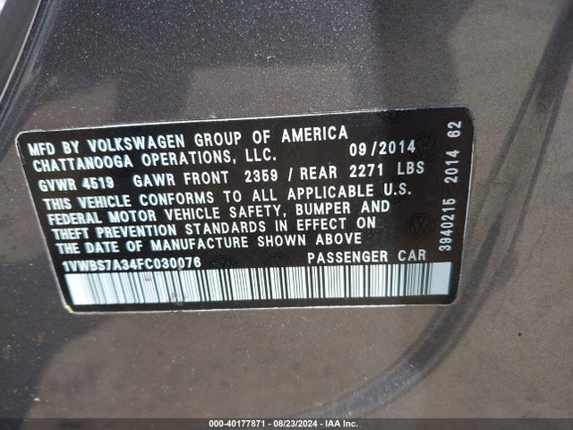 1VWBS7A34FC030076 Volkswagen Passat 1.8t Se