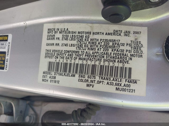 2007 MITSUBISHI ENDEAVOR 4A4MM21S57E059519 Photo 8