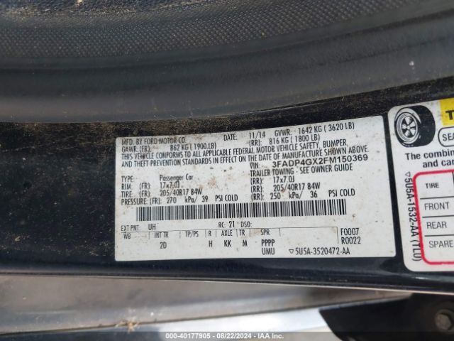 3FADP4GX2FM150369 Ford FIESTA ST