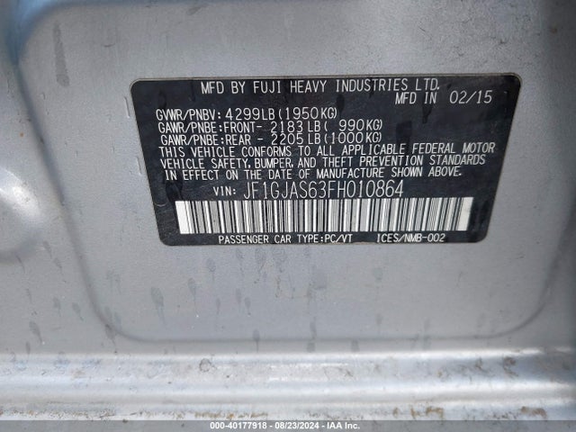 JF1GJAS63FH010864 Subaru Impreza 2.0i Limited