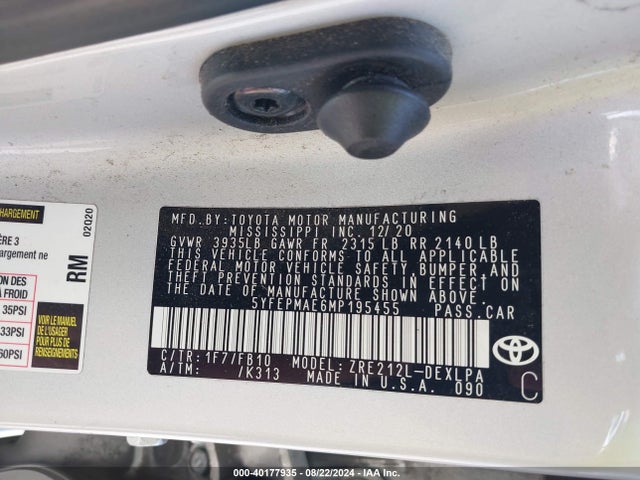 Toyota COROLLA LE 2021 5YFEPMAE6MP195455 Image 9