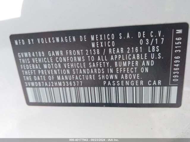 3VWDB7AJ2HM336377 Volkswagen Jetta 1.4t Se