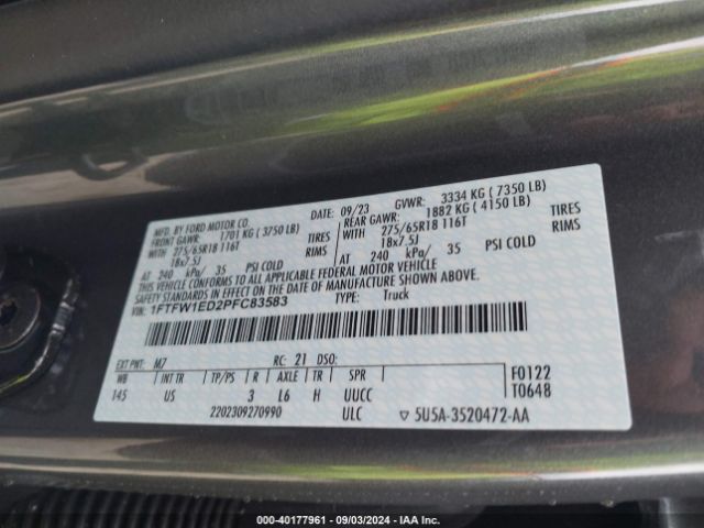 1FTFW1ED2PFC83583 Ford F-150 Xlt