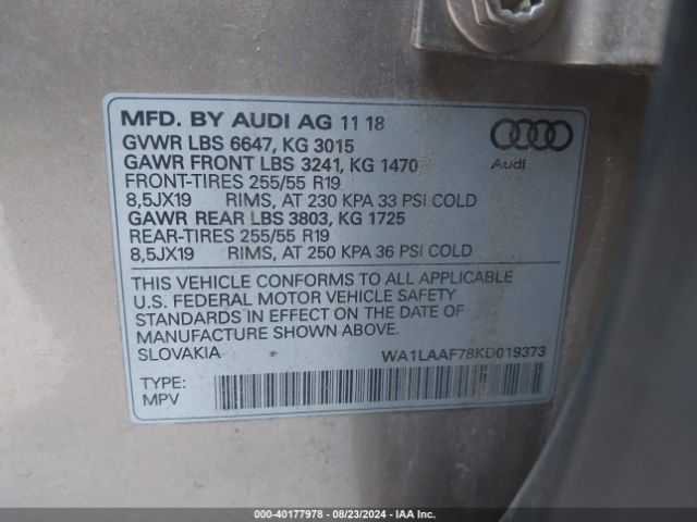 WA1LAAF78KD019373 Audi Q7 55 Premium