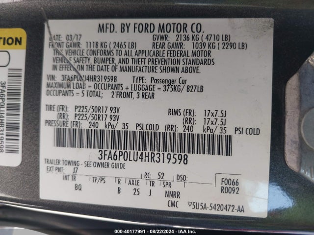 Ford Fusion Hybrid Se 2017 3FA6P0LU4HR319598 Image 9