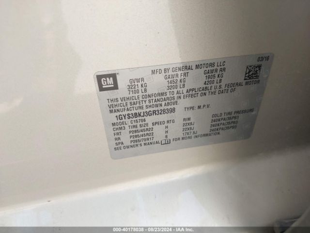 1GYS3BKJ3GR328398 Cadillac Escalade Luxury Collection