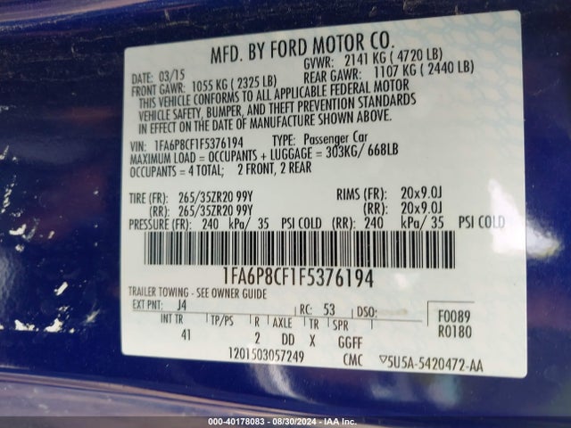 Ford Mustang Gt Premium 2015 1FA6P8CF1F5376194 Image 9