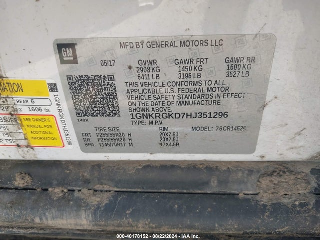 Chevrolet Traverse 1lt 2017 1GNKRGKD7HJ351296 Image 9