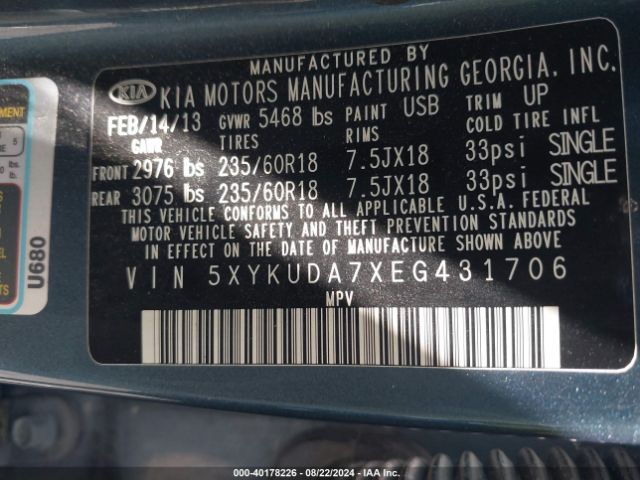 5XYKUDA7XEG431706 KIA Sorento Ex V6