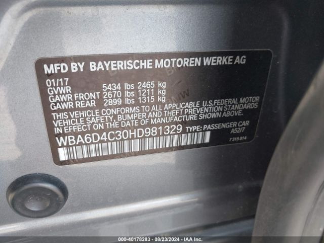 WBA6D4C30HD981329 BMW 650i Gran Coupe