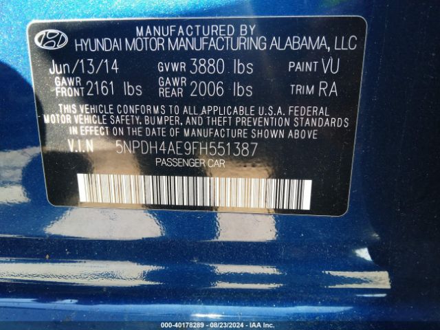 5NPDH4AE9FH551387 Hyundai Elantra Limited