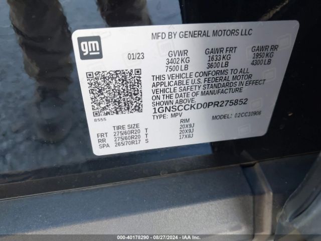 1GNSCCKD0PR275852 Chevrolet Suburban 2wd Lt