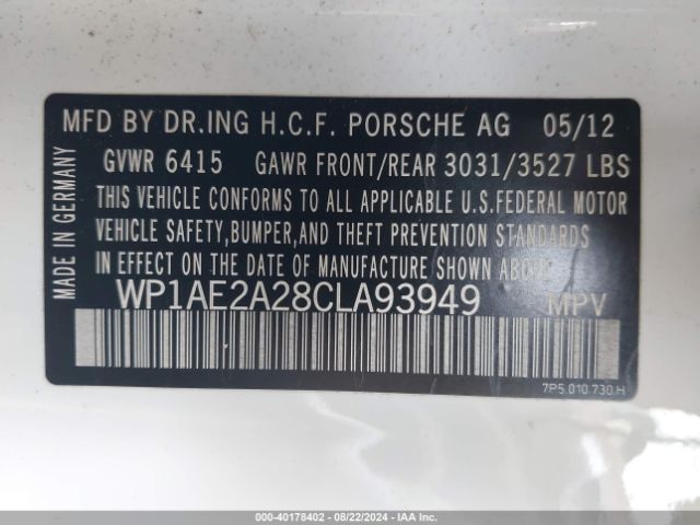 2012 PORSCHE CAYENNE HYBRID WP1AE2A28CLA93949 Photo 8