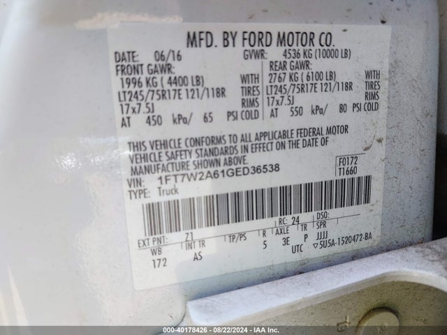 Ford F-250 Xl 2016 1FT7W2A61GED36538 Image 9