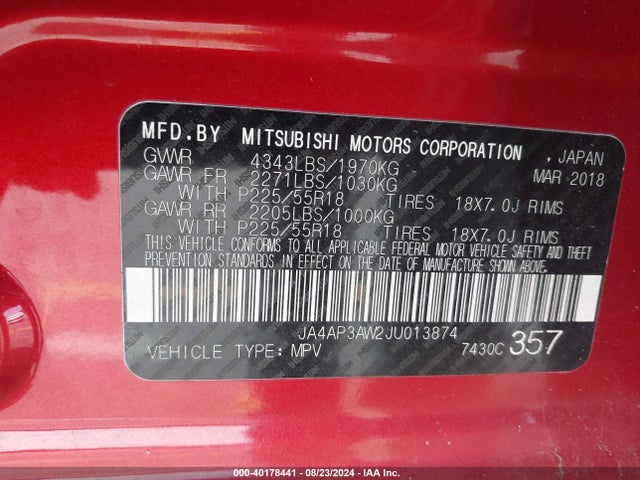 2018 MITSUBISHI OUTLANDER SPORT JA4AP3AW2JU013874 Photo 8