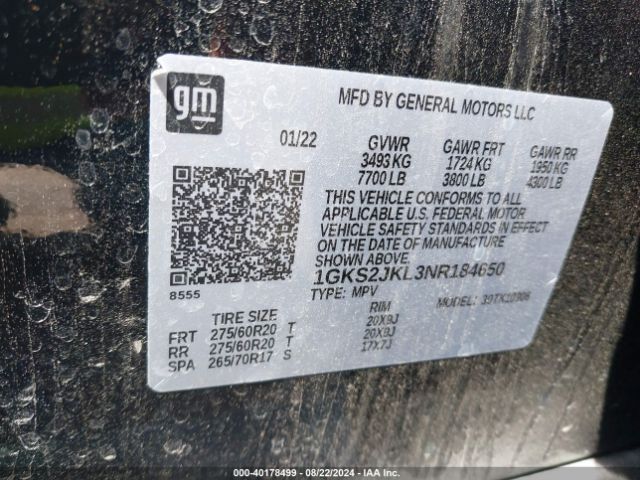 1GKS2JKL3NR184650 GMC Yukon Xl 4wd Denali