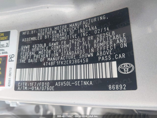Toyota CAMRY LE 2014 4T4BF1FK2ER386458 Image 9