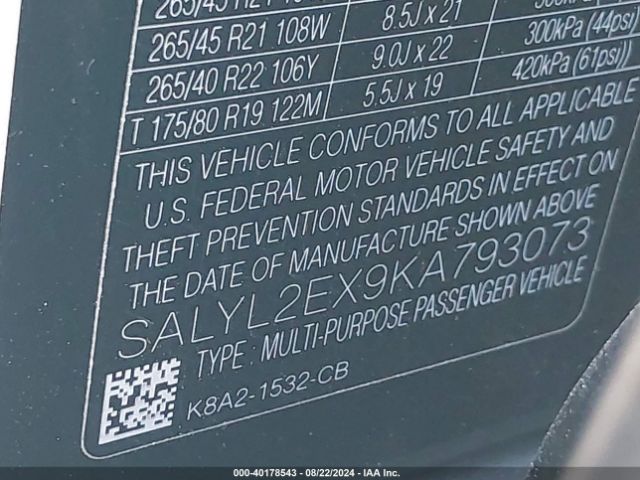 SALYL2EX9KA793073 Land Rover Range Rover Velar P250 R-dynamic Se
