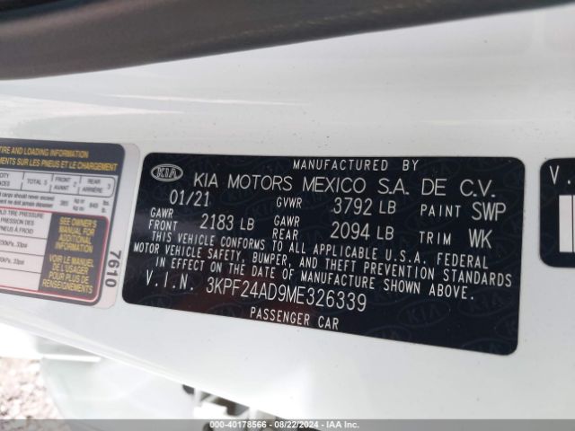 3KPF24AD9ME326339 KIA Forte Lxs