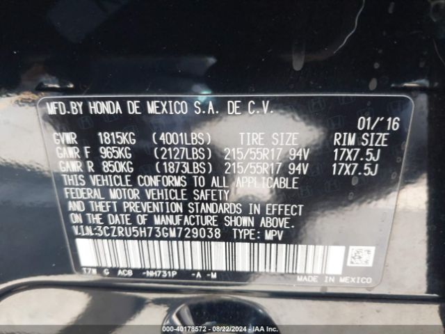 3CZRU5H73GM729038 Honda Hr-v Ex-l