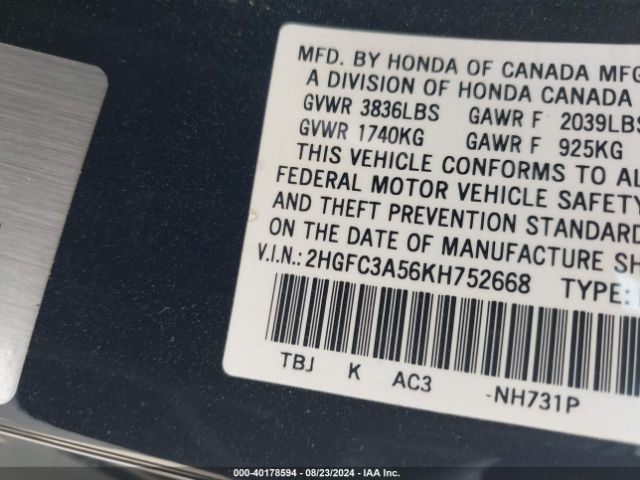 2HGFC3A56KH752668 Honda CIVIC SI