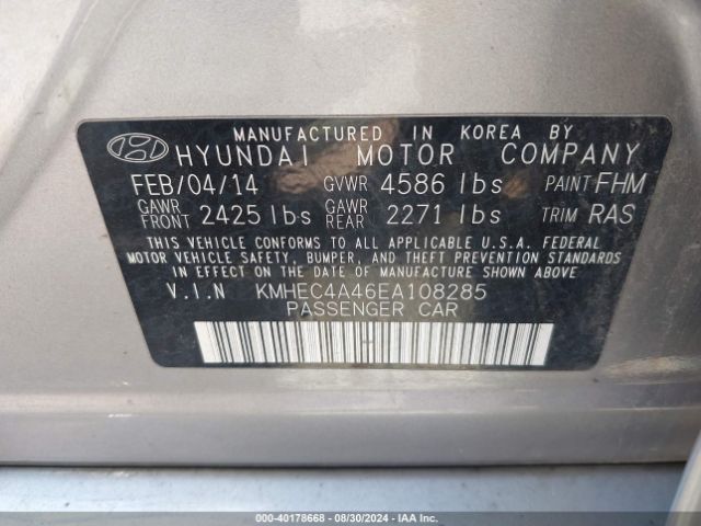KMHEC4A46EA108285 Hyundai SONATA HYBRID
