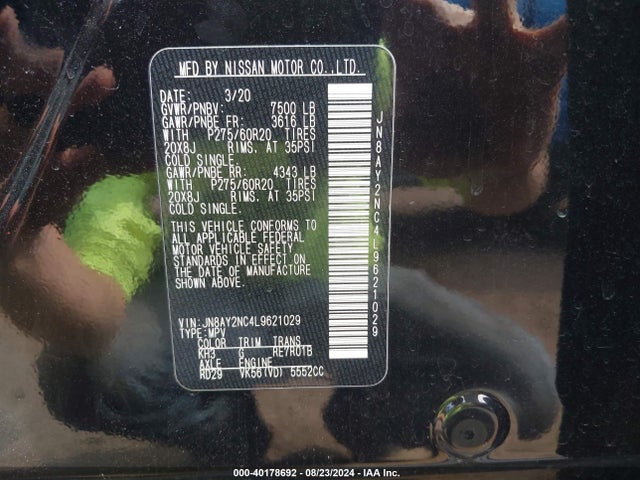 Nissan Armada Sl 4wd 2020 JN8AY2NC4L9621029 Image 9