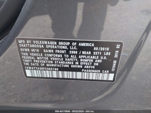 1VWAT7A35FC083166 Volkswagen Passat 1.8t Limited Edition
