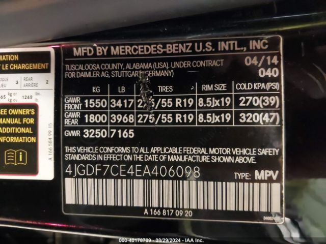 4JGDF7CE4EA406098 Mercedes-Benz Gl 450 4matic