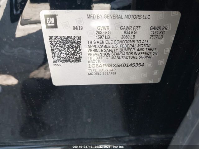 1G6AP5SX5K0145354 Cadillac Cts Standard